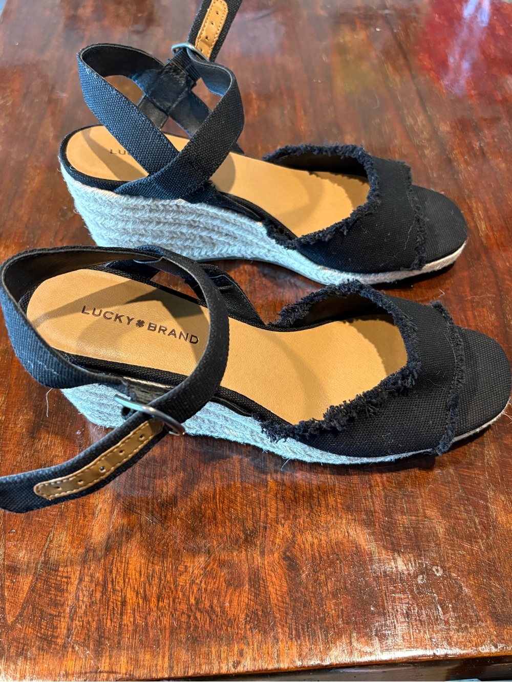 New Lucky Brand Black Espadrille Wedge Sandals